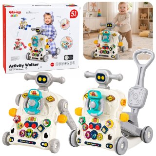 Interaktywny Edukacyjny Rowerek Chodzik Pchacz Stolik Hulajnoga 5w1 Szary LEAN Toys
