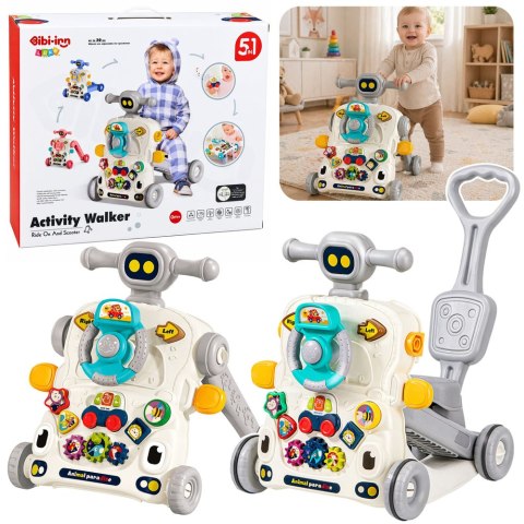Interaktywny Edukacyjny Rowerek Chodzik Pchacz Stolik Hulajnoga 5w1 Szary LEAN Toys