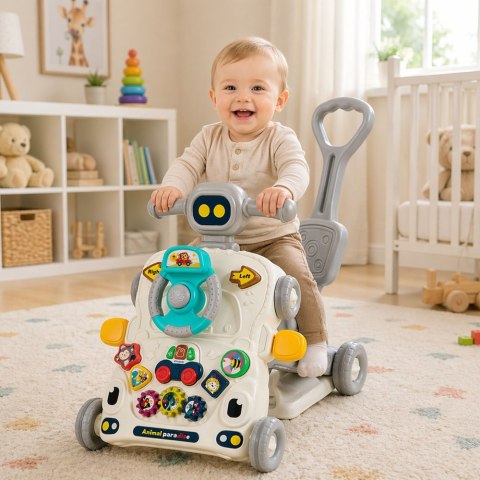 Interaktywny Edukacyjny Rowerek Chodzik Pchacz Stolik Hulajnoga 5w1 Szary LEAN Toys