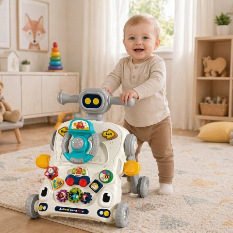 Interaktywny Edukacyjny Rowerek Chodzik Pchacz Stolik Hulajnoga 5w1 Szary LEAN Toys