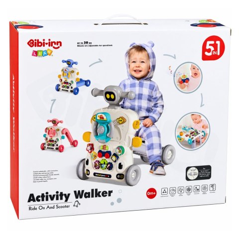 Interaktywny Edukacyjny Rowerek Chodzik Pchacz Stolik Hulajnoga 5w1 Szary LEAN Toys
