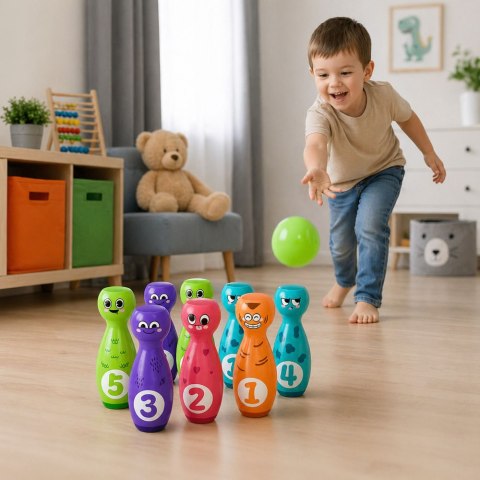 Kręgle Z Buźkami Edukacyjne Dla Dzieci Gra Zręcznościowa Sportowa 10 szt. LEAN Toys