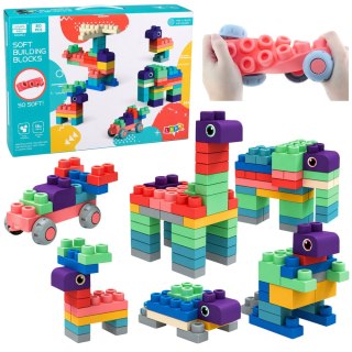 Miękkie Klocki Konstrukcyjne Sensoryczne Silikonowe Kolorowe 80 el. LEAN Toys