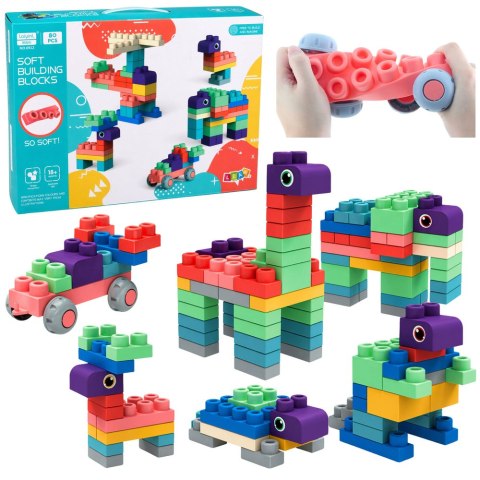 Miękkie Klocki Konstrukcyjne Sensoryczne Silikonowe Kolorowe 80 el. LEAN Toys