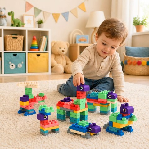 Miękkie Klocki Konstrukcyjne Sensoryczne Silikonowe Kolorowe 80 el. LEAN Toys