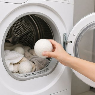 Naturalne Wełniane Kule Do Suszarki Bębnowej Hipoalergiczne Białe 7cm 6szt. LEAN