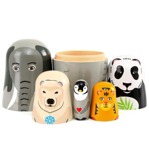 Zestaw Drewniane Lalki Matrioszki Układanka Figurki Dzikie Zwierzęta 5 szt. LEAN Toys
