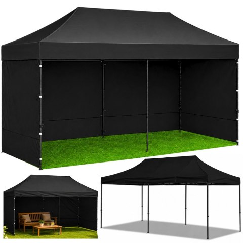 Namiot Ekspresowy Ogrodowy Cateringowy Pawilon Handlowy Czarny 3x6 M LEAN