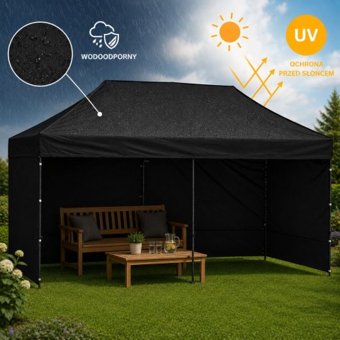 Namiot Ekspresowy Ogrodowy Cateringowy Pawilon Handlowy Czarny 3x6 M LEAN