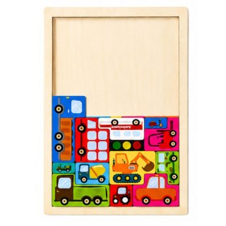 Drewniane Puzzle Łamigłówka Układanka Logiczna Pojazdy Kolorowe 23 el. LEAN Toys