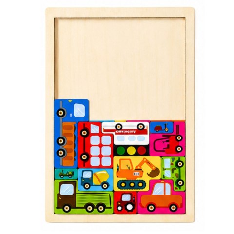 Drewniane Puzzle Łamigłówka Układanka Logiczna Pojazdy Kolorowe 23 el. LEAN Toys