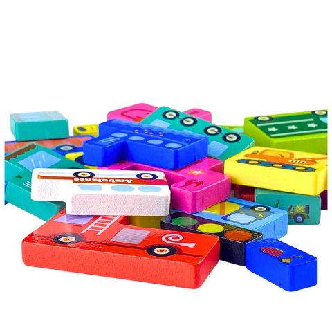 Drewniane Puzzle Łamigłówka Układanka Logiczna Pojazdy Kolorowe 23 el. LEAN Toys