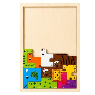 Drewniane Puzzle Łamigłówka Układanka Logiczna Zwierzęta Kolorowe 20 el. LEAN Toys
