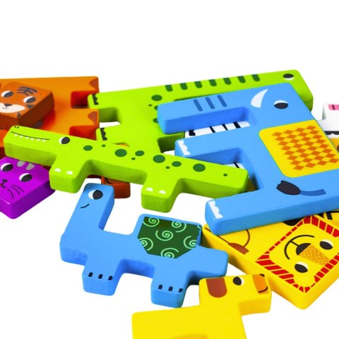 Drewniane Puzzle Łamigłówka Układanka Logiczna Zwierzęta Kolorowe 20 el. LEAN Toys