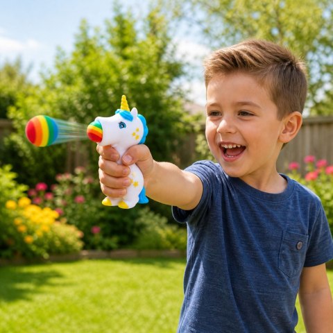 Gumowy Strzelający Piłkami Jednorożec Wyrzutnia Dla Dzieci 5 szt. Piłek LEAN TOYS