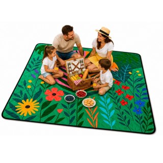 Koc Piknikowy Plażowy Turystyczny Mata Rośliny Kolorowa 100x150 cm LEAN
