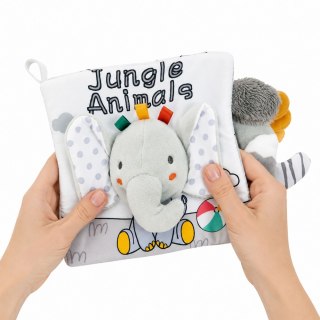Miękka Książeczka Sensoryczna Ze Słonikiem Szeleszcząca Piszcząca Szara LEAN Toys