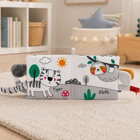 Miękka Książeczka Sensoryczna Ze Słonikiem Szeleszcząca Piszcząca Szara LEAN Toys