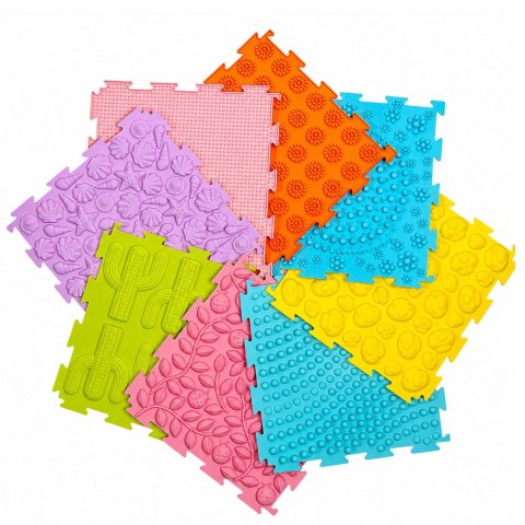 Sensoryczne Puzzle Silikonowe Mata Ścieżka Sensoryczna Kolorowe 25 cm 12el. LEAN Toys