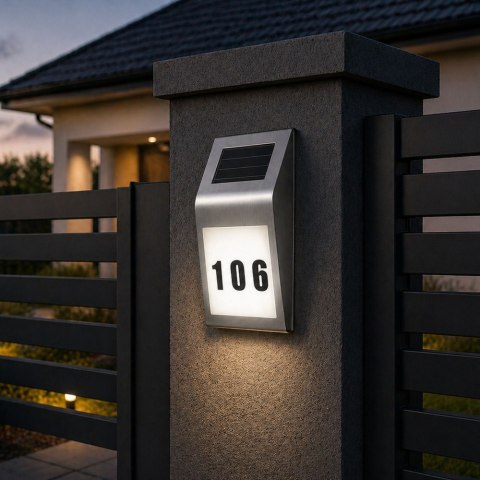 Solarna Lampa LED Kinkiet z Numerem Domu Podświetlany Ze Stali Nierdzewnej LEAN