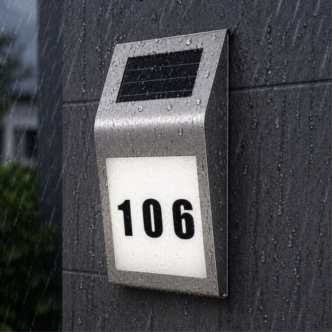 Solarna Lampa LED Kinkiet z Numerem Domu Podświetlany Ze Stali Nierdzewnej LEAN