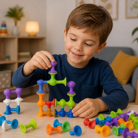 Zestaw Klocki Konstrukcyjne Przyssawki Sensoryczne Kolorowe Pszczółki LEAN Toys