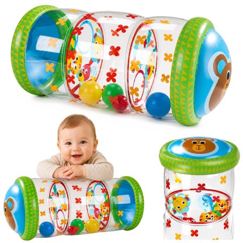 Dmuchany Walec Wałek Z Piłkami Do Raczkowania Dla Malucha Miś 51 x22 cm LEAN Toys