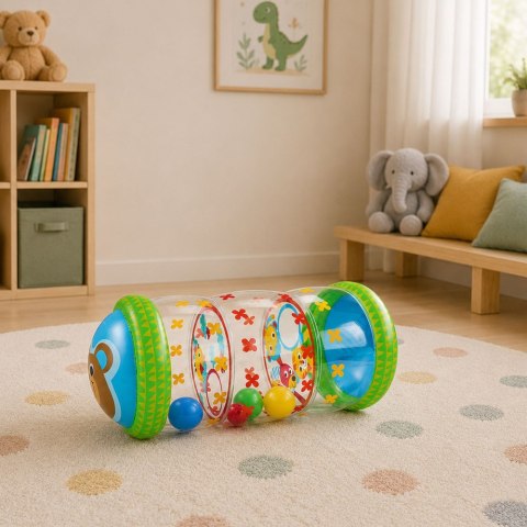Dmuchany Walec Wałek Z Piłkami Do Raczkowania Dla Malucha Miś 51 x22 cm LEAN Toys