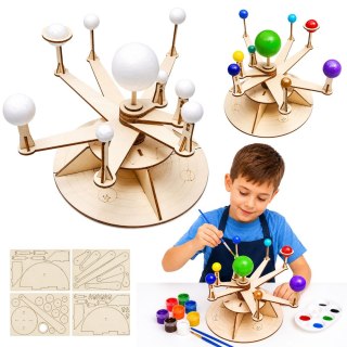 Drewniany Model Układu Słonecznego Planety DIY Zestaw Edukacyjny LEAN Toys