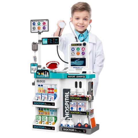 Duży Zestaw Lekarski Stolik Medyczny Doktor Światła Dźwięki Akcesoria 61el. LEAN Toys