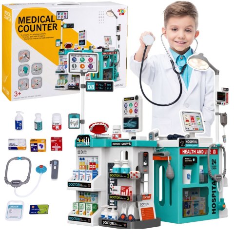 Duży Zestaw Lekarski Stolik Medyczny Doktor Światła Dźwięki Akcesoria 77el. LEAN Toys