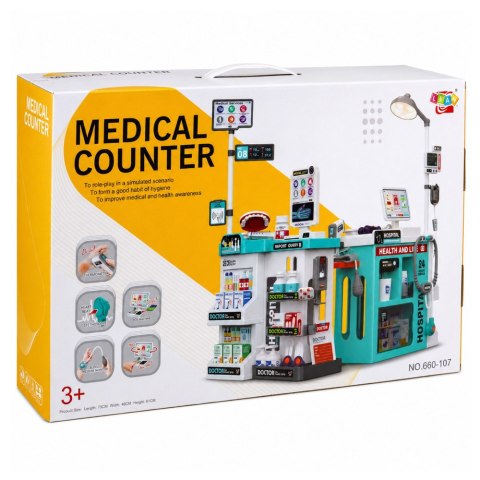 Duży Zestaw Lekarski Stolik Medyczny Doktor Światła Dźwięki Akcesoria 77el. LEAN Toys