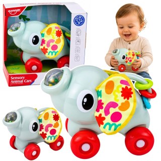 Interaktywna Zabawka Sensoryczna Autko Słonik Dla Malucha Szary LEAN TOYS