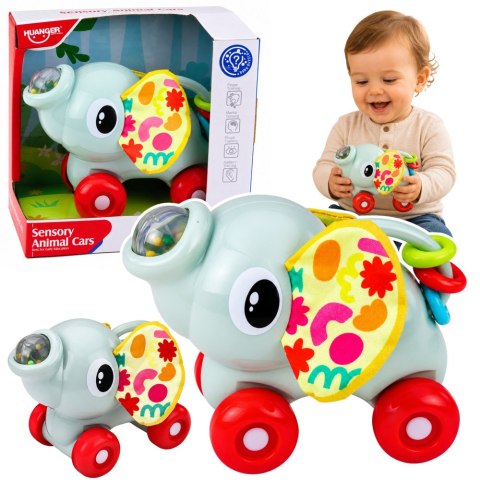 Interaktywna Zabawka Sensoryczna Autko Słonik Dla Malucha Szary LEAN TOYS