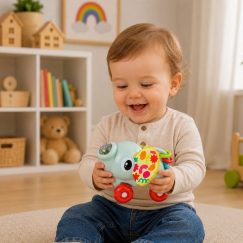 Interaktywna Zabawka Sensoryczna Autko Słonik Dla Malucha Szary LEAN TOYS