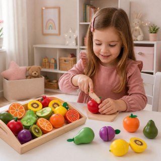 Zestaw Drewniane Owoce Do Krojenia Magnetyczne Bezpieczny Nóż Deska LEAN Toys