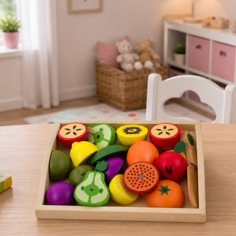 Zestaw Drewniane Owoce Do Krojenia Magnetyczne Bezpieczny Nóż Deska LEAN Toys