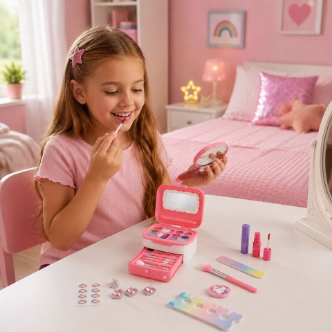 Zestaw Piękności Kuferek Z Kosmetykami Dla Dzieci Jednorożec Różowy 72 el. LEAN Toys