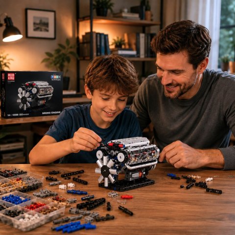 Klocki Konstrukcyjne Silnik V8 Model Mechaniczny Ruchome Tłoki 552 el. LEAN Toys