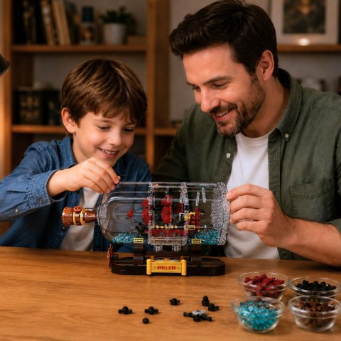 Klocki Konstrukcyjne Statek w Butelce Żaglowiec Dekoracyjny Brązowy 885 el. LEAN Toys