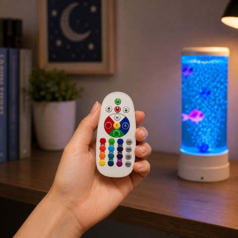 Lampka Nocna Ozdobna LED RGB Akwarium Z Rybkami 16 Kolorów USB Biała LEAN