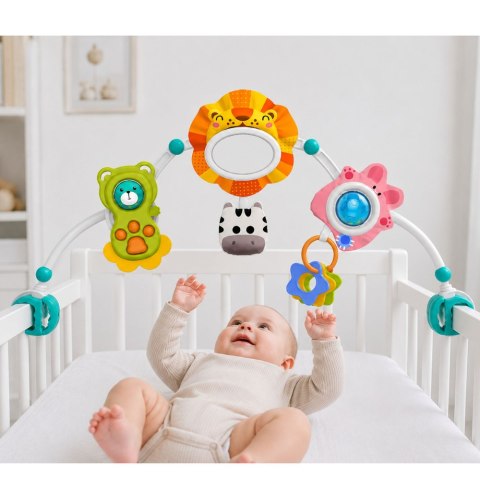 Pałąk Sensoryczny Z Lwem Do Łóżeczka Fotelika Wózka Lusterko Grzechotka LEAN Toys