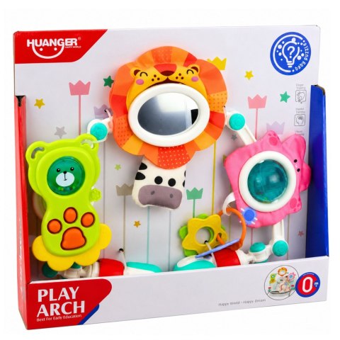 Pałąk Sensoryczny Z Lwem Do Łóżeczka Fotelika Wózka Lusterko Grzechotka LEAN Toys