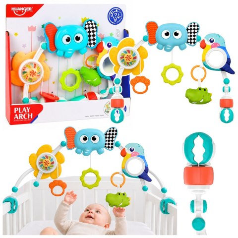 Pałąk Sensoryczny Ze Słoniem Do Łóżeczka Fotelika Wózka Lusterko Grzechotka LEAN Toys