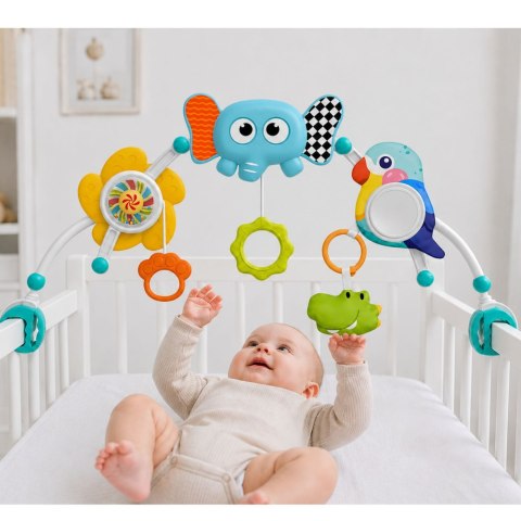 Pałąk Sensoryczny Ze Słoniem Do Łóżeczka Fotelika Wózka Lusterko Grzechotka LEAN Toys