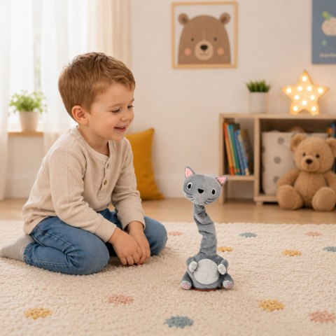 Pluszowy Tańczący Kot Zabawka Interaktywna Muzyczna Dźwięki Maskotka Szary LEAN Toys