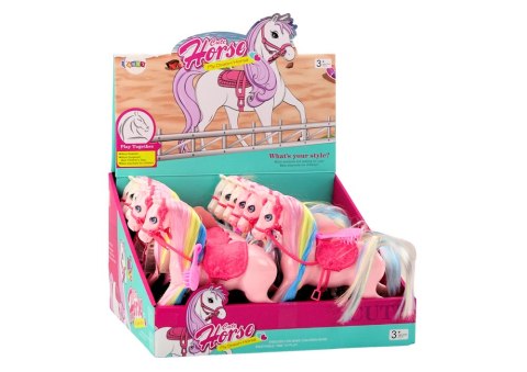 Figurka Koń Z Kolorową Grzywą Różowe Siodło Szczotka Farma Biały Różowy LEAN Toys