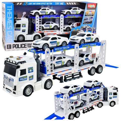 Ciężarówka Policyjna Laweta Lora Transport Radiowozów Auta Światła Dźwięki LEAN Toys