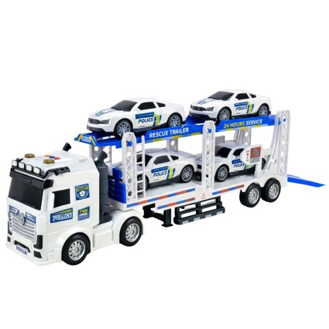 Ciężarówka Policyjna Laweta Lora Transport Radiowozów Auta Światła Dźwięki LEAN Toys