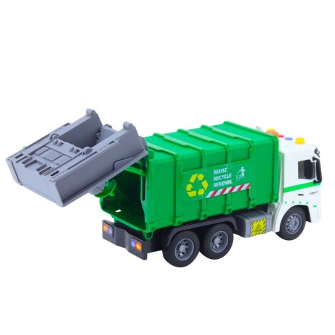 Ciężarówka Śmieciarka Pojemnik Na Śmieci Światła Dźwięki Zielona 1:16 LEAN Toys